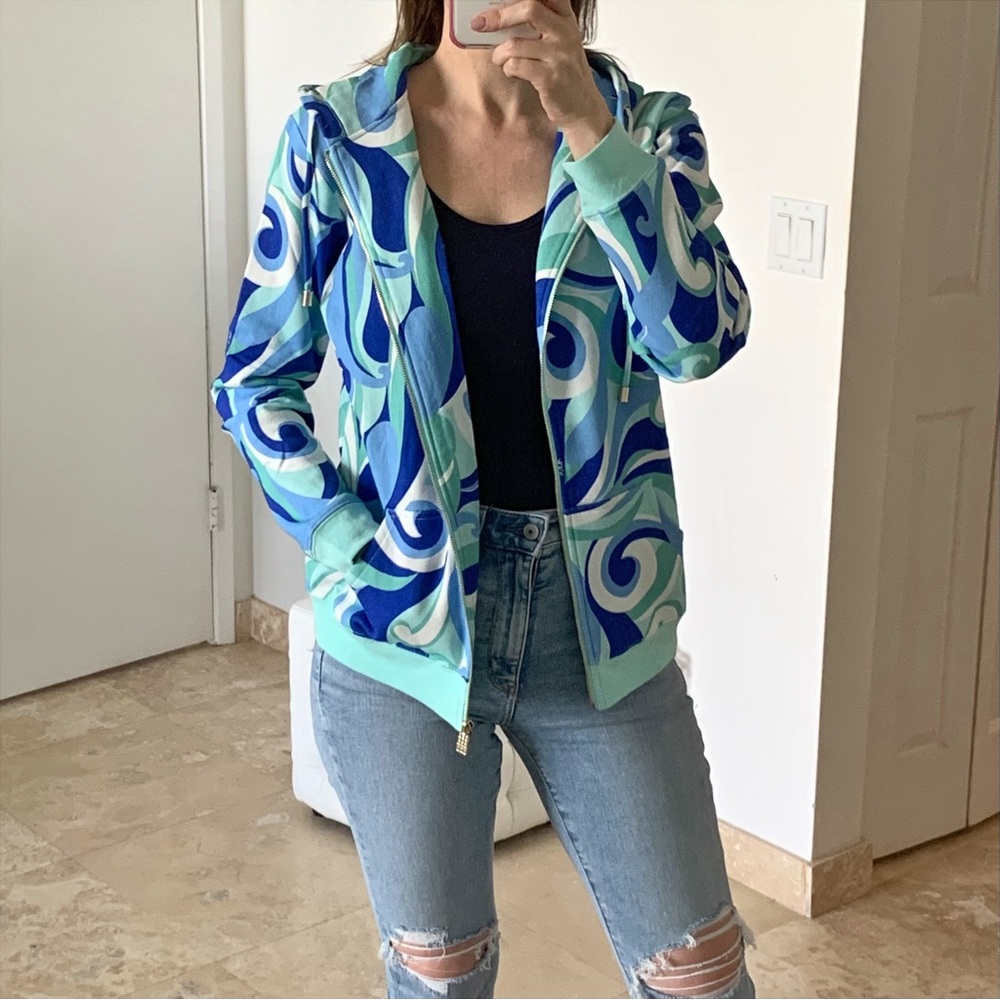 Hill House Allie Zip-Up Hoodie Sweatshirt Ocean Kaleidoscope Fleece